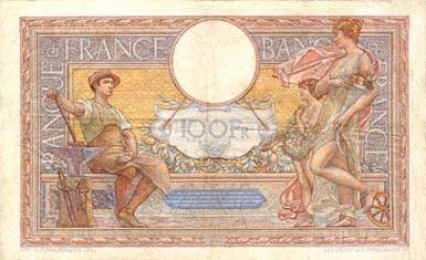 Billet de 100 francs MERSON modifi - Du 9 septembre 1937 au 14 sept. 1939 - dos
