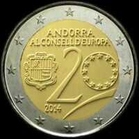 Andorre 2014 - 20me anniversaire de l'Adhsion de l'Andorre au Conseil de l'Europe - 2 euro commmorative