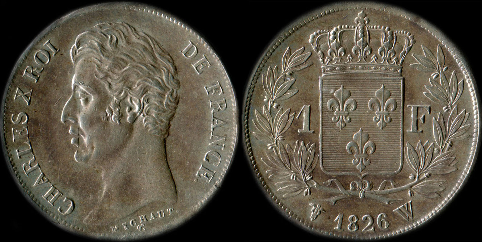 Pice de 1 franc Charles X Roi de France 1826W