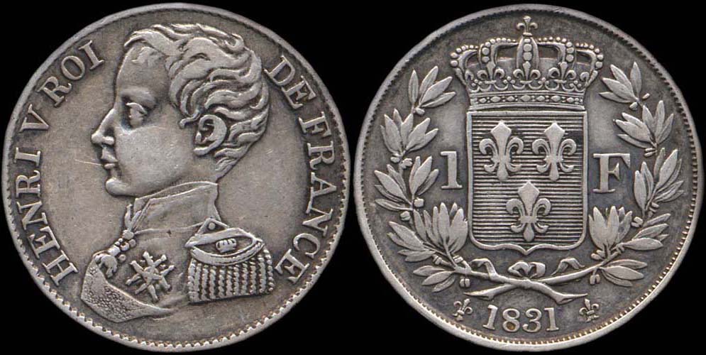 Pice de 1 franc Henri V Roi de France 1831