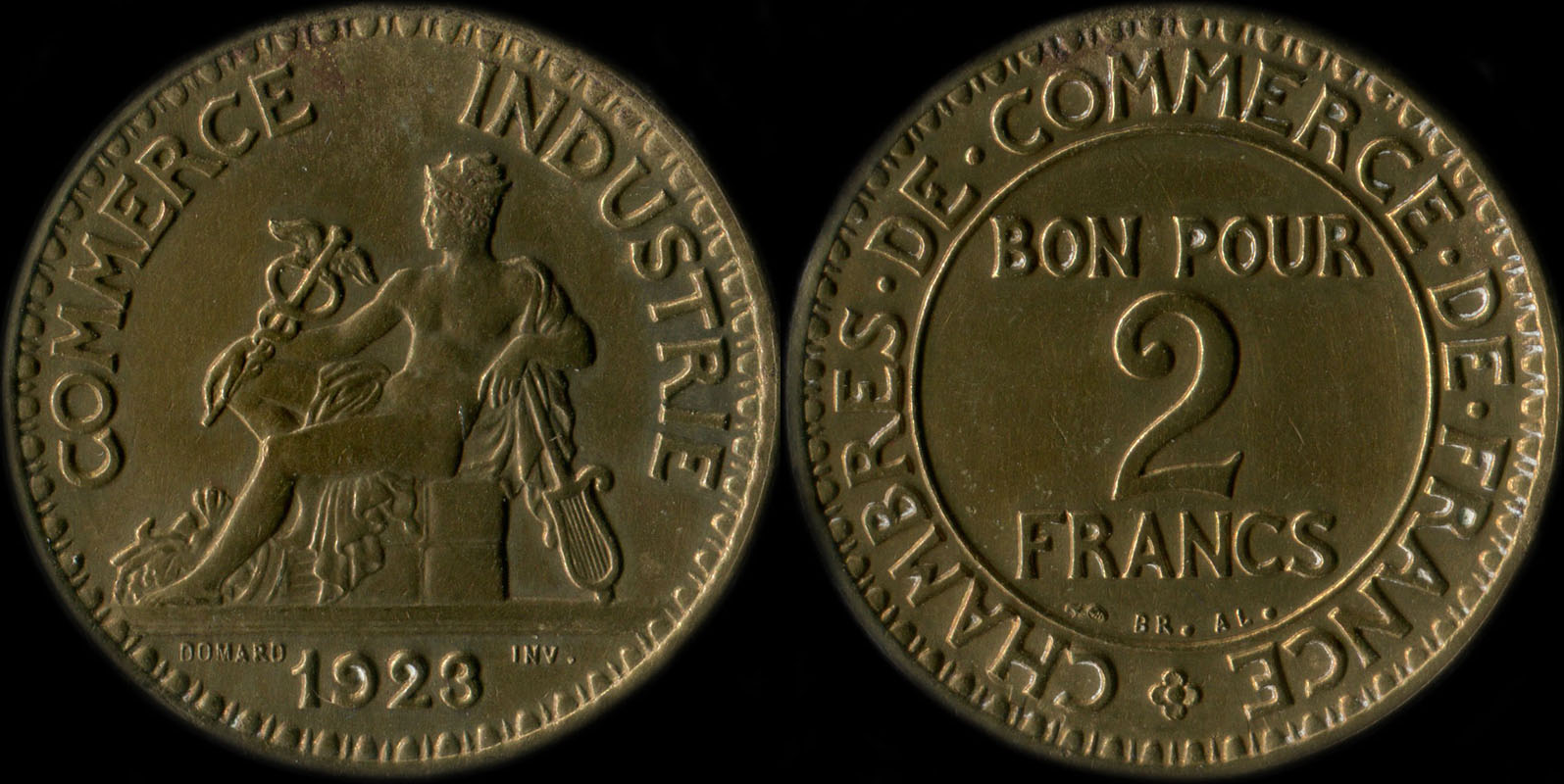 Pice de 2 francs 1923 variante avec 2 ouvert