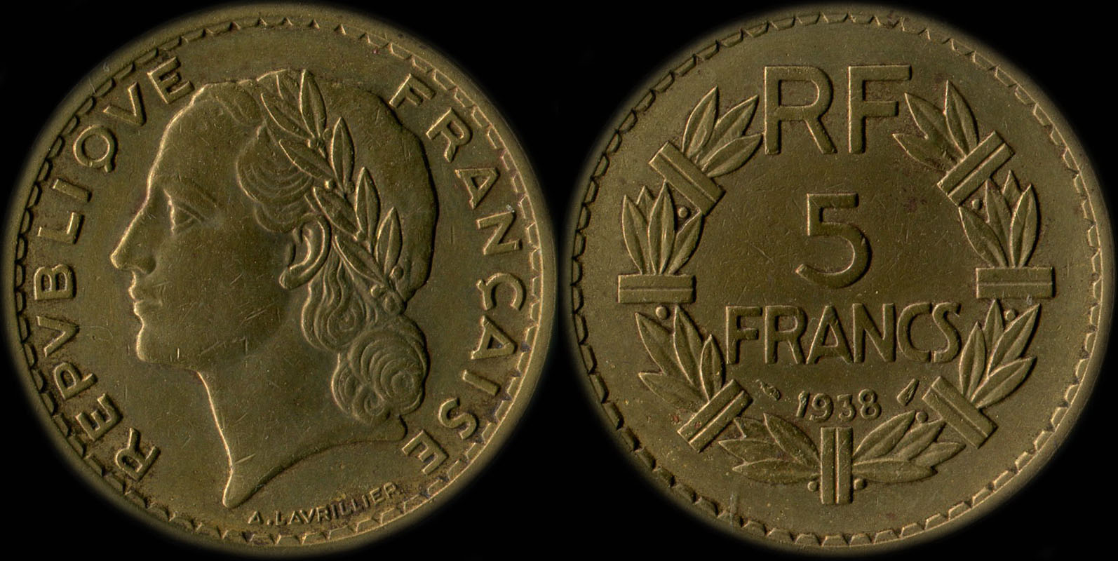 Pice de 5 francs Lavrillier 1938