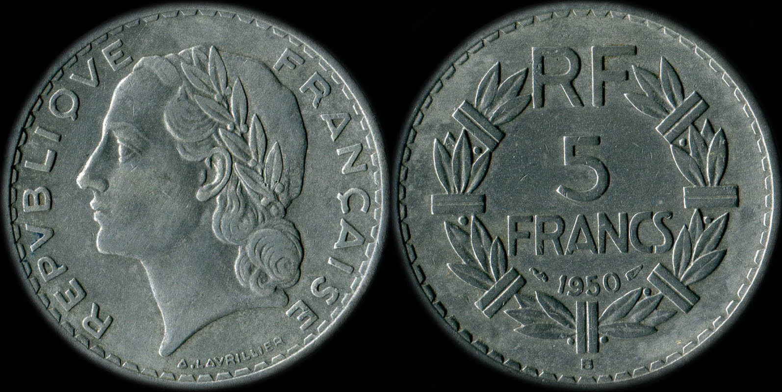 Pice de 5 francs Lavrillier 1950B aluminium