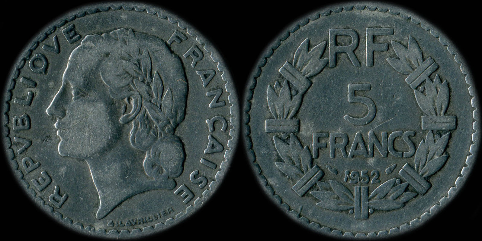 Pice de 5 francs Lavrillier 1952 aluminium