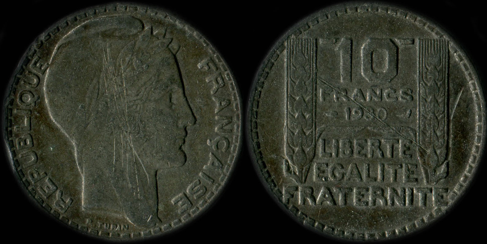 Pice de 10 francs Turin 1930 (fausse en maillechort?)