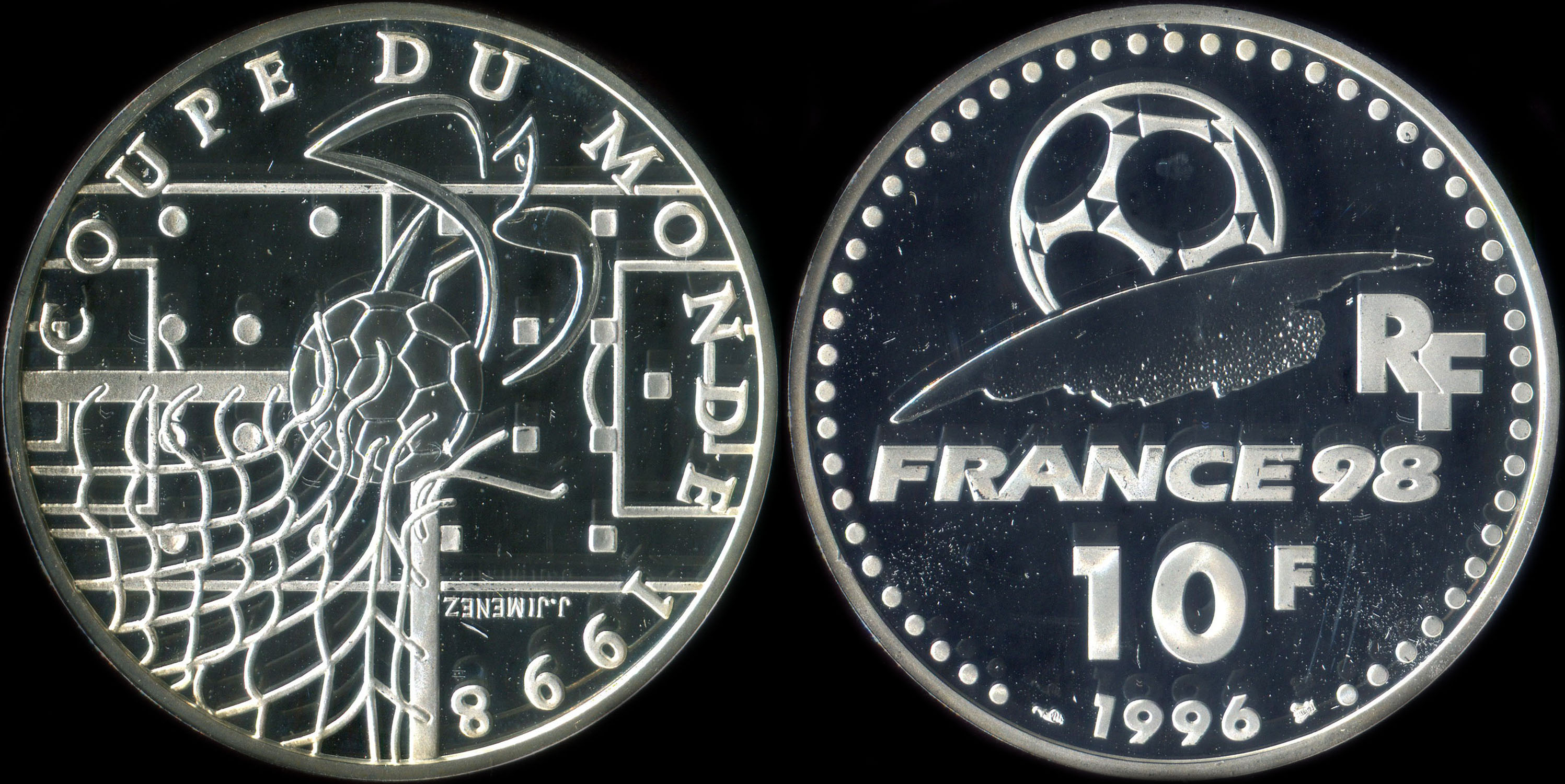 Pice de 10 francs 1996 - Coupe du Monde 1998 - Idal du Football