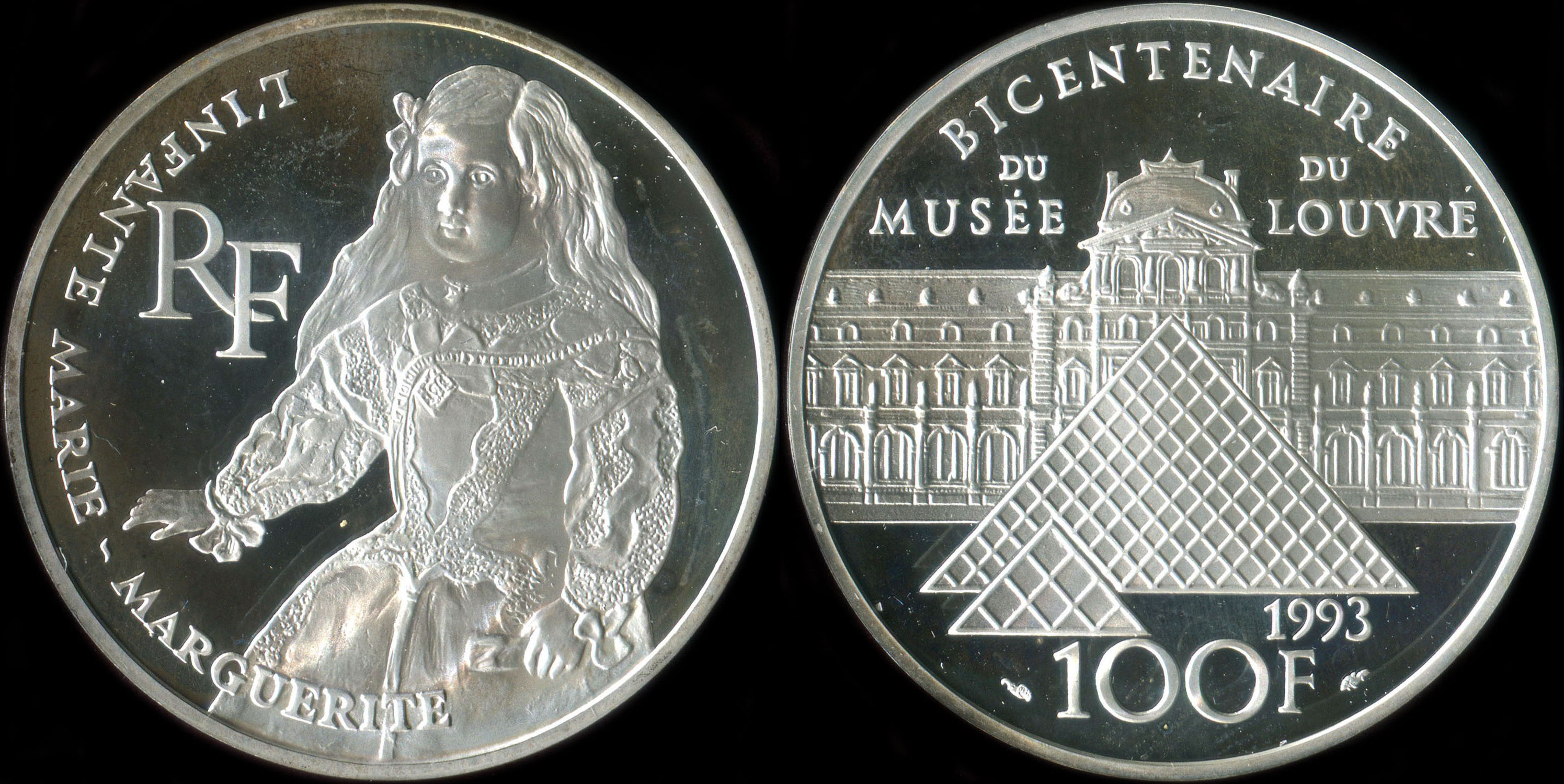 Pice de 100 francs 1993 - Bicentenaire du Muse du Louvre - L'Infante Marie-Marguerite