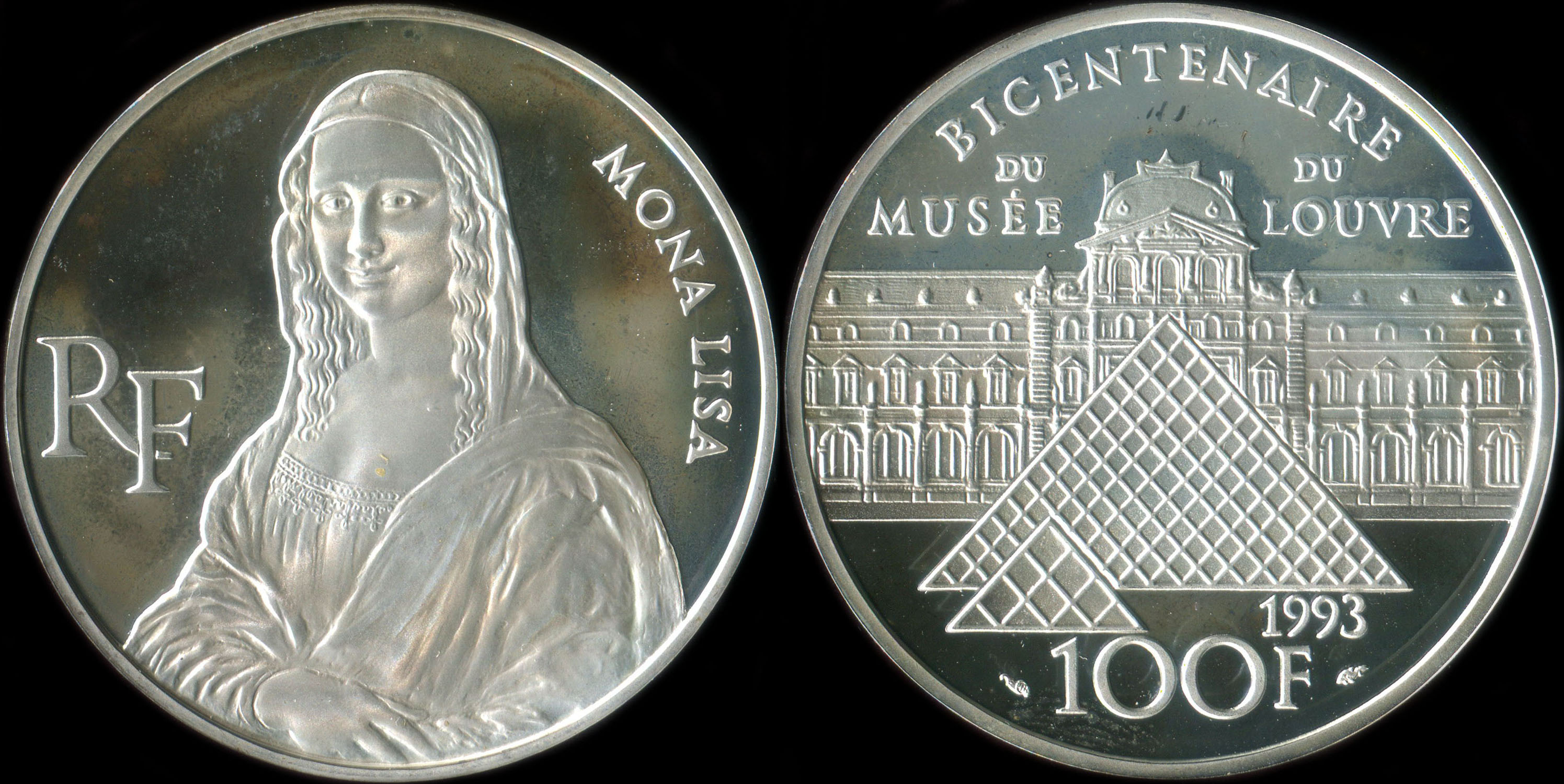 Pice de 100 francs 1993 - Bicentenaire du Muse du Louvre - Mona Lisa