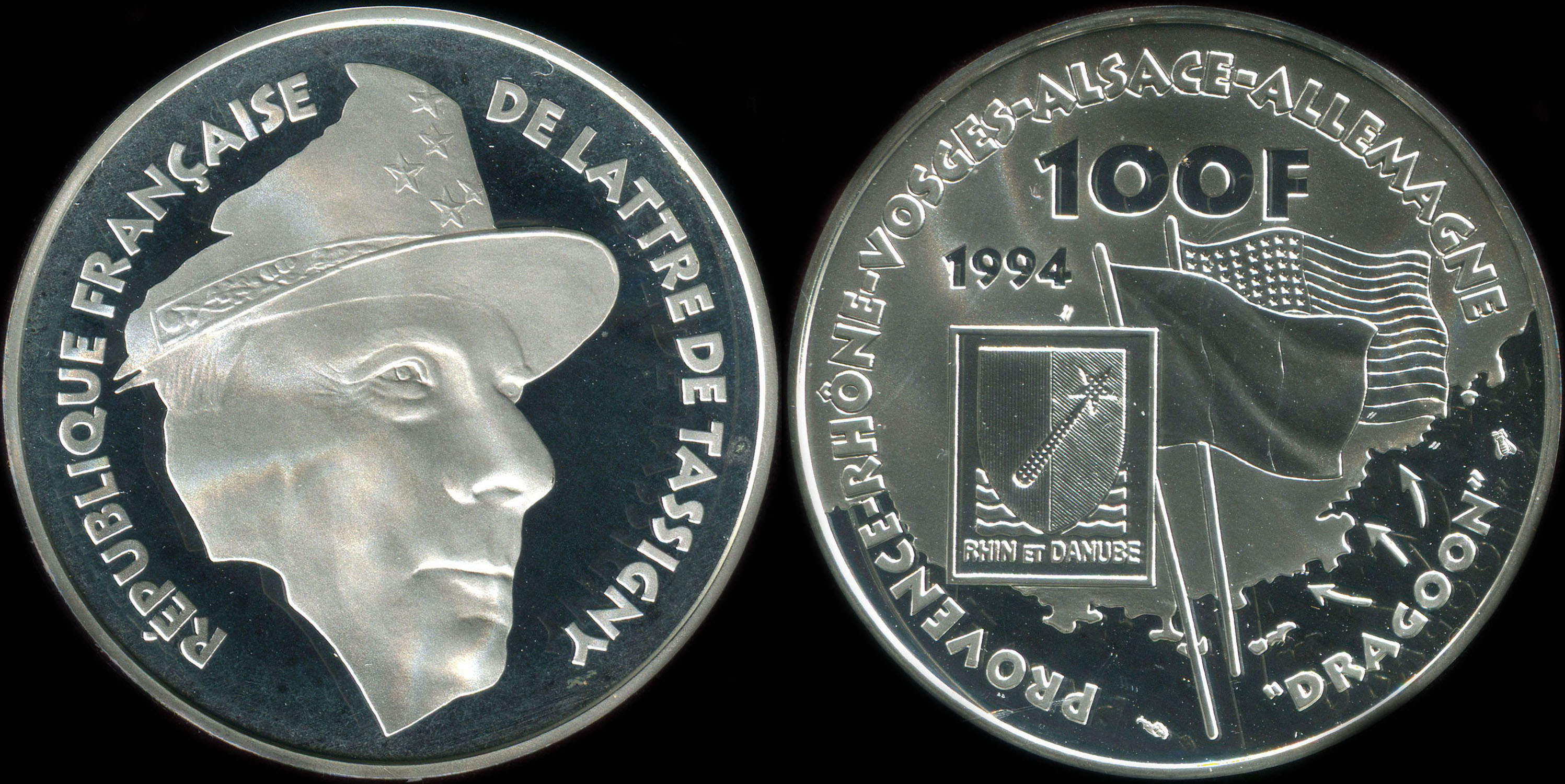 Pice de 100 francs 1994 - La Libert retrouve - De Lattre de Tassigny - Dbarquement de Provence