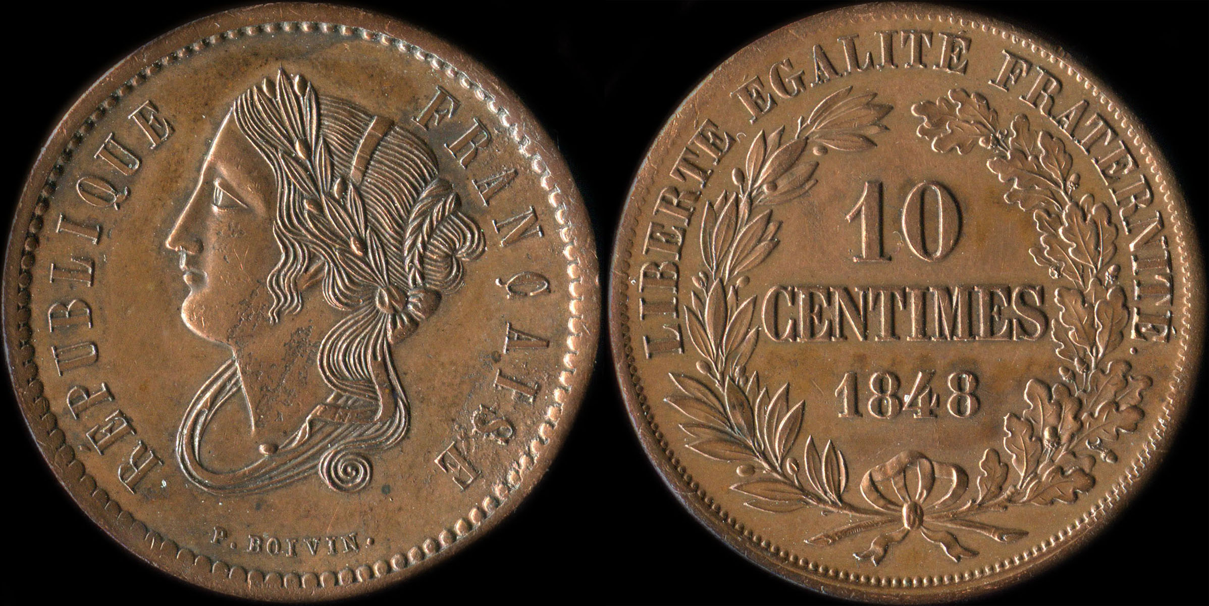 Pice de 10 centimes 1848 - Concours de Boivin - cuivre type de revers A
