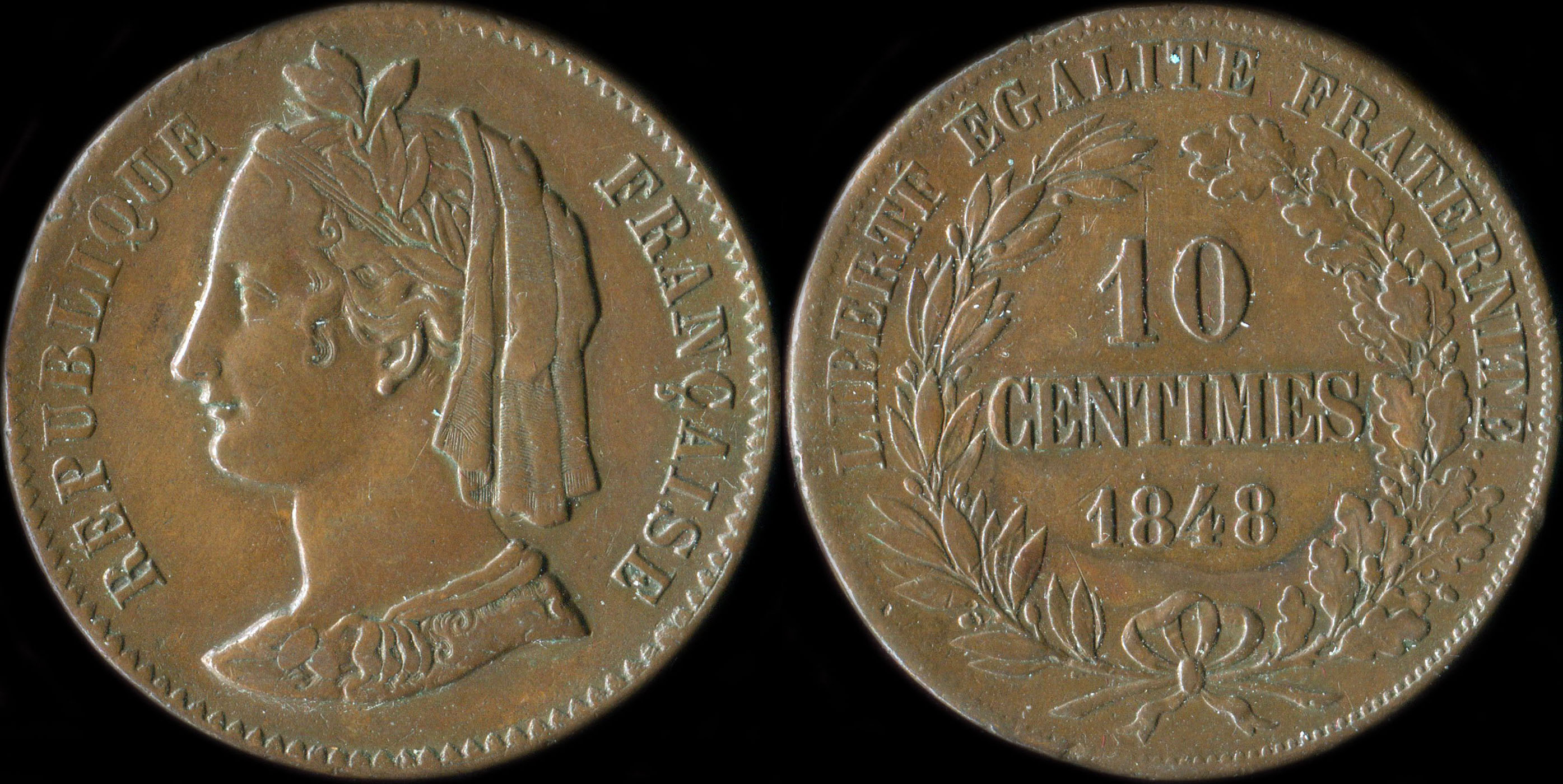Pice de 10 centimes 1848 - 3me Concours de Rogat - cuivre - type de revers A - signature  gauche