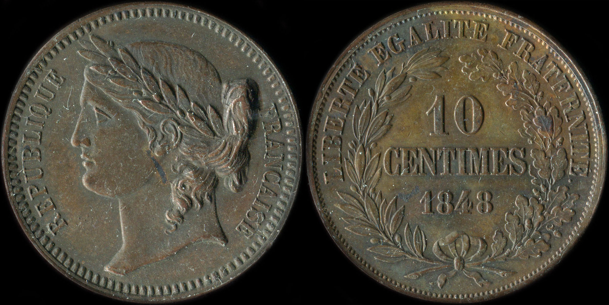 Pice de 10 centimes 1848 - Hors concours de Reynaud - cuivre type de revers A
