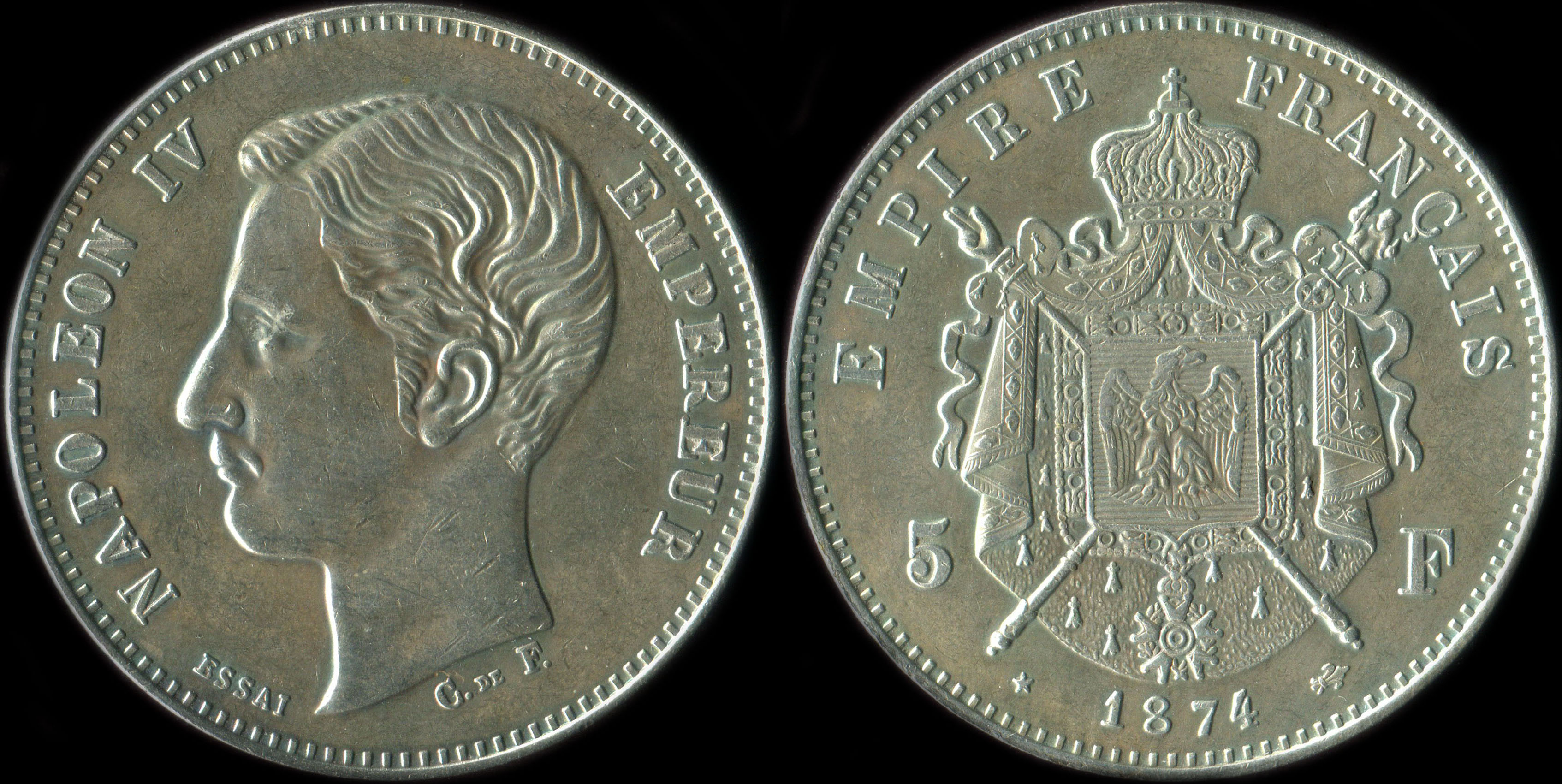 Fausse pice de 5 francs Napolon IV Empereur 1874 essai