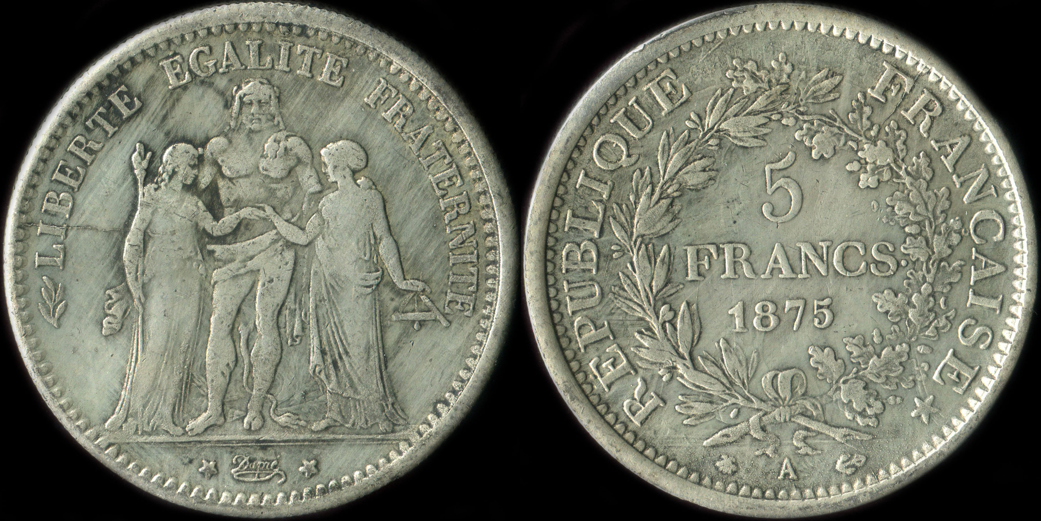 Fausse pice de 5 francs Hercule 1875A - exemplaire 2