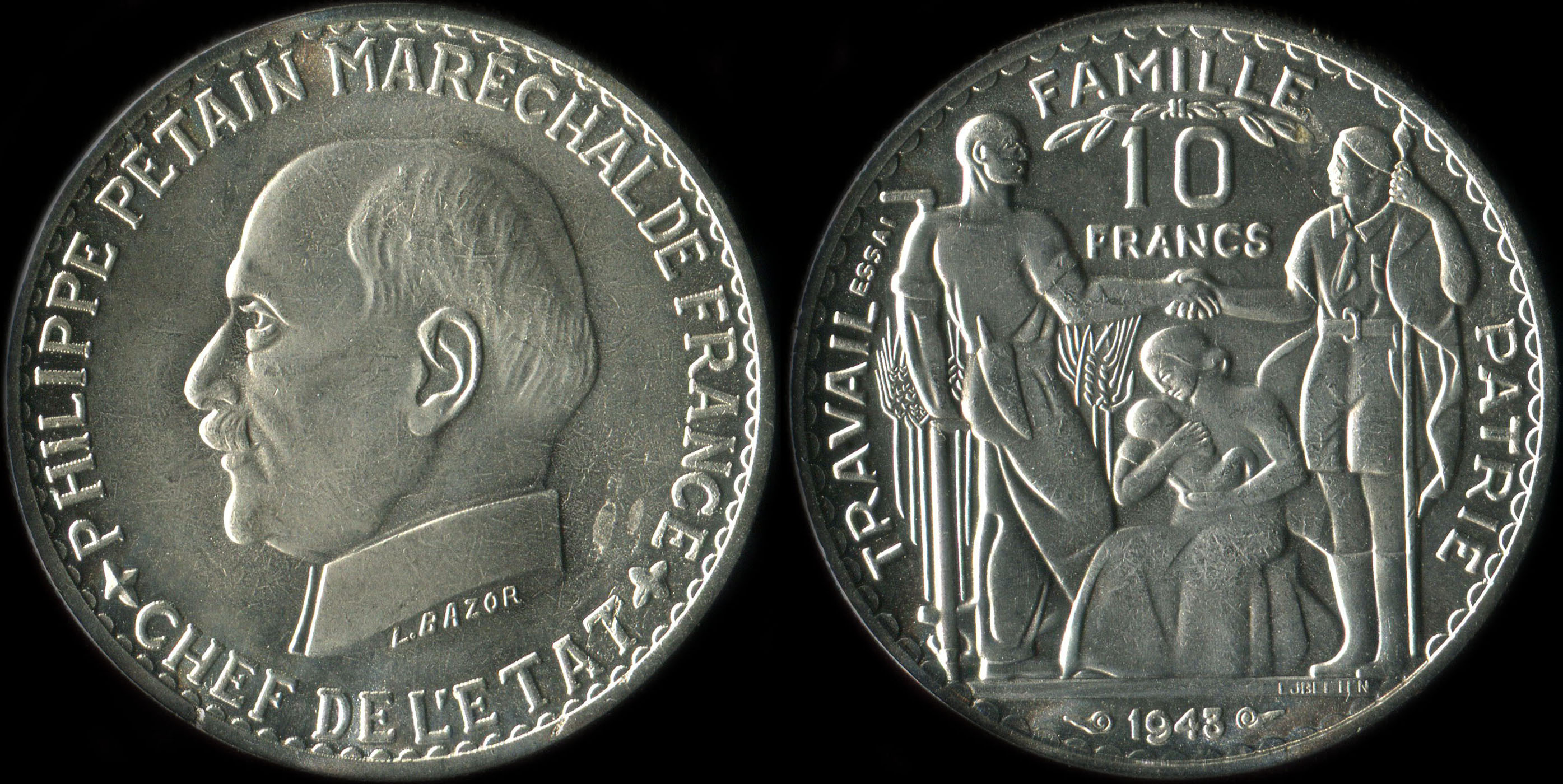 Fausse pice de 10 francs 1943 Concours de Bazor/Vzien
