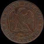 Revers pice 5 centimes Napolon III tte nue 1856BB