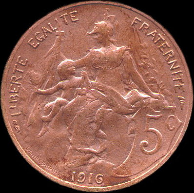 5 centimes Dupuis 1916 sans toile