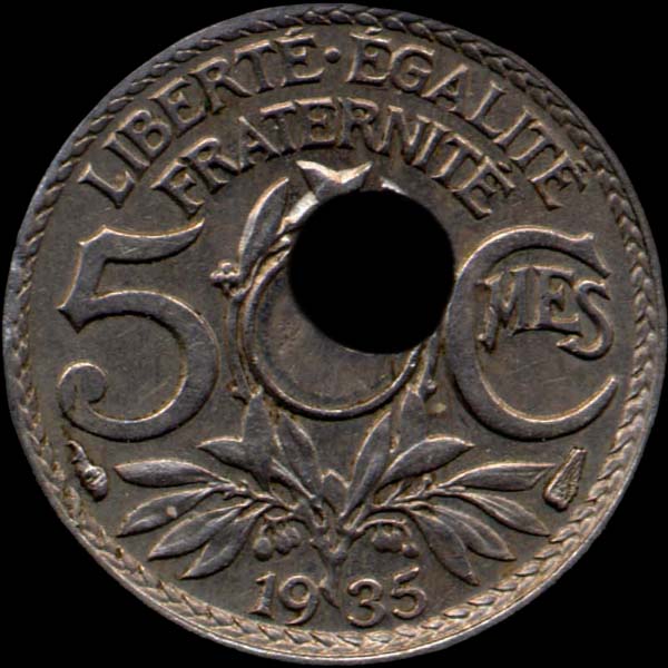 5 centimes Lindauer 1936 avec trou dcentr - revers