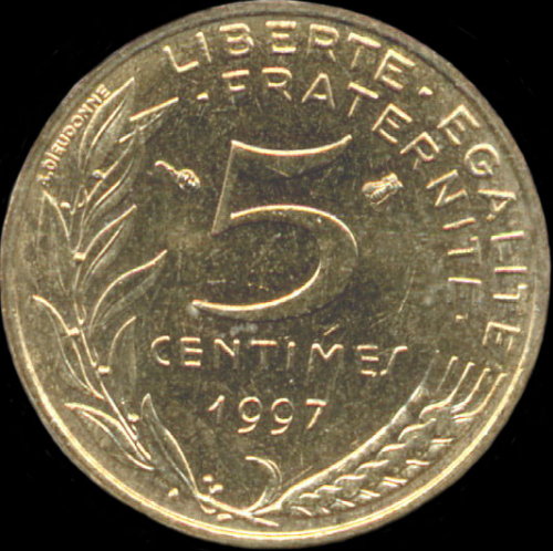 variante 5 centimes Marianne 1997 abeille excentre