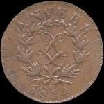 Pice de 10 centimes 1814R Anvers - Louis XVIII - LL large - avers