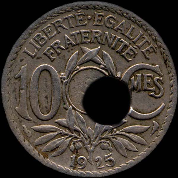 10 centimes 1925 avec trou dcentr - revers