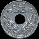 Pice de 10 centimes  trou 1942 - Etat franais - revers