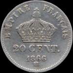 Pice de 20 centimes Napolon III Empereur tte laure - 1866BB - revers