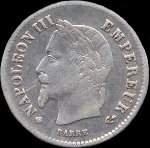 Pice de 20 centimes Napolon III Empereur tte laure - 1867BB - avers