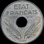 Pice de 20 centimes  trou Etat Franais - 1942 - avers