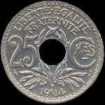 Pice de 25 centimes Lindauer  trou - R F - 1914 - revers