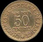 Pice de 50 centimes Chambres de Commerce de France - Commerce Industrie - 1929 - revers