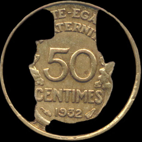 Dcoupe spectaculaire de la 50 centimes Morlon 1932 - revers