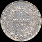 Pice de 1 franc Napolon III Empereur tte nue - Empire franais - 1857A - revers
