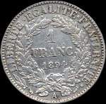 Pice de 1 franc Crs - Rpublique franaise - 3me Rpublique - 1894A - revers