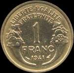 Pice de 1 franc Morlon - Etat franais - Rpublique franaise - 1941 - revers