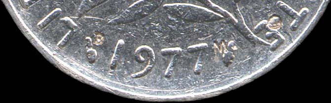 Surfrappes B, M et O sur 1 franc Semeuse 1977