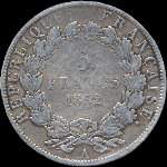 Pice de 5 francs Louis-Napolon Bonaparte 1852A - Rpublique franaise - revers