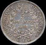 Pice de 5 francs Hercule 1876A - Rpublique franaise - revers
