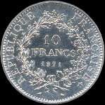 Pice de 10 francs Hercule 1971 - revers