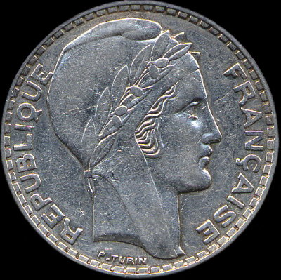 20 francs Turin argent 19333 avec rameaux courts