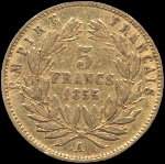 Pice de 5 francs or Napolon III Empereur tte nue 1855A - Empire franais - revers