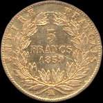 Pice de 5 francs or Napolon III Empereur tte nue 1859A - Empire franais - revers