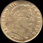 Pice de 5 francs or Napolon III Empereur tte laure 1865A - Empire franais - avers