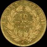 Pice de 10 francs or Napolon III Empereur tte nue 1859A - Empire franais - revers