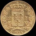 Pice de 20 francs or Louis XVIII Roi de France buste nu 1824A - revers