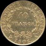 Pice de 40 francs or Napolon Empereur tte nue 1806A - Rpublique franaise - revers