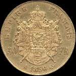Pice de 50 francs or Napolon III Empereur tte nue 1856A - Empire franais - revers