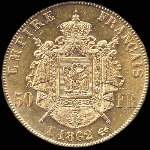 Pice de 50 francs or Napolon III Empereur tte laure 1862A - Empire franais - revers