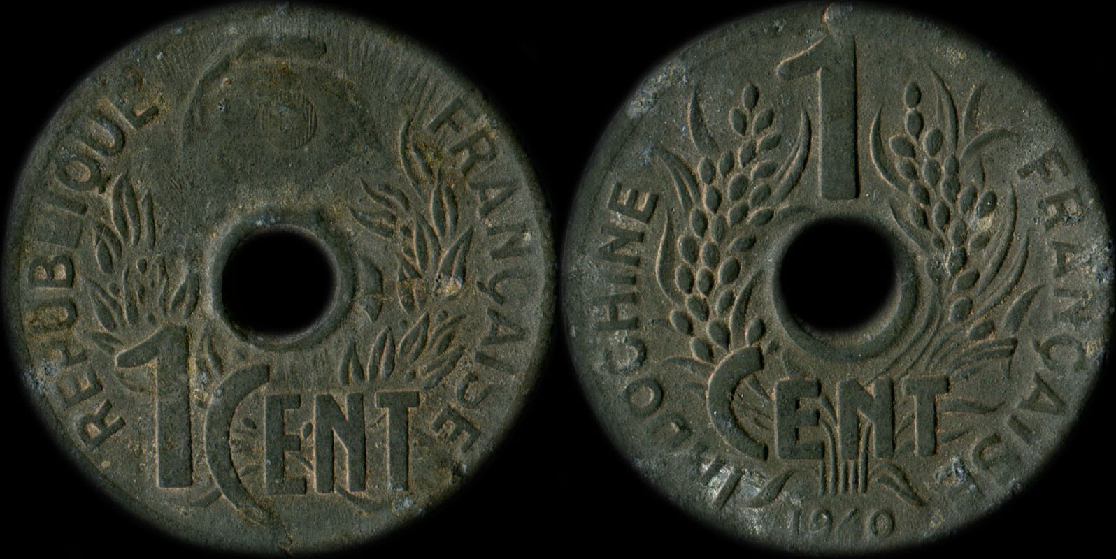Pice de 1 centime Indochine 1940 avec cocarde