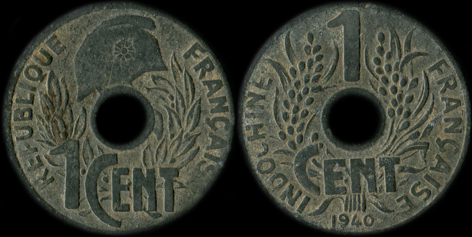 Pice de 1 centime Indochine 1940 avec lotus
